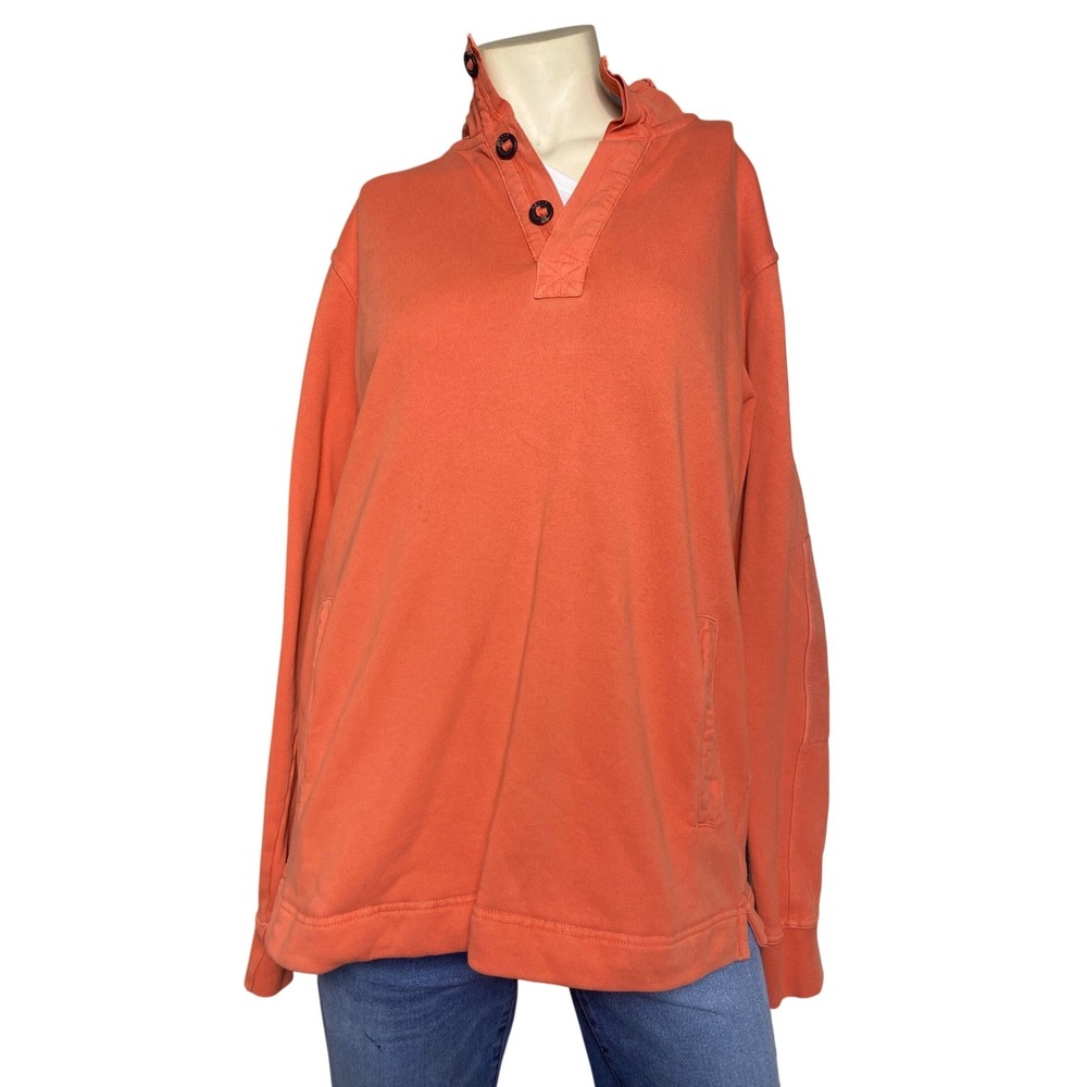 Orvis Orange Pullover Sweatshirt Mock Neck Button‎ Men's Medium Casual